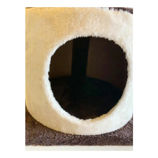 Scratching Post Cat Tree House Condo Kitty Climbing Furniture Cream & Brown image {4}