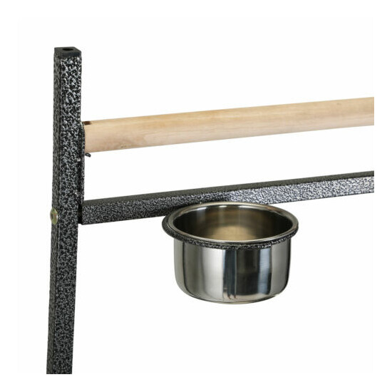 Bird Stand With Solid Wood Feeding Bowl Waste Tray Toy Hooks And Casters Black image {4}