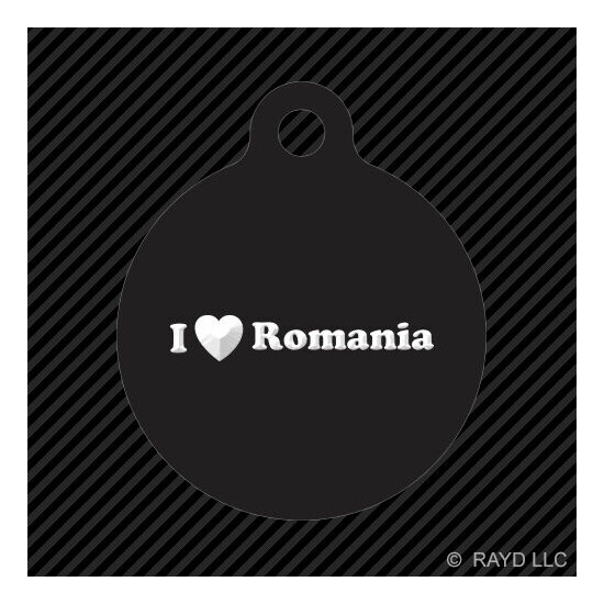 I Love Romania Keychain Round with Tab dog engraved many colors image {1}