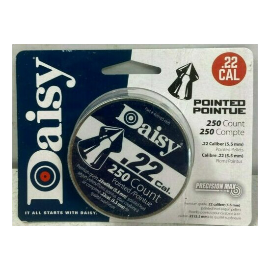 Daisy .22 Caliber Airgun Pointed Precision Max Pellets. 250 Count Tin. image {1}