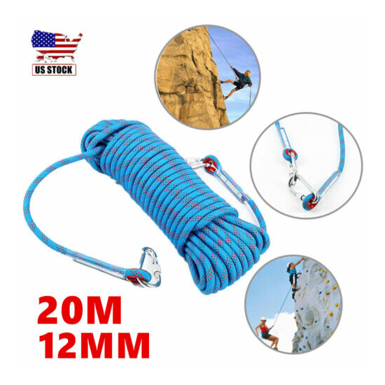 20M Outdoor Rock Climbing Rope Carabiner 12mm Diameter Emergency Rescue Safety Thumb {1}