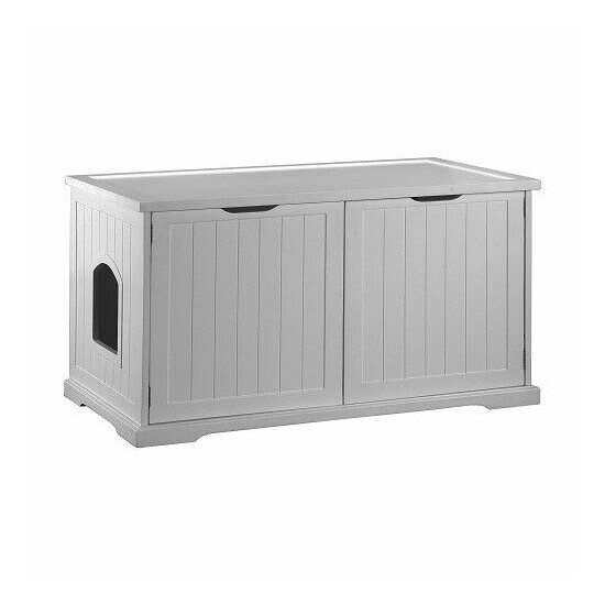 Cat's Litter Box X- Large Cover Bench Wooden Furniture White image {1}