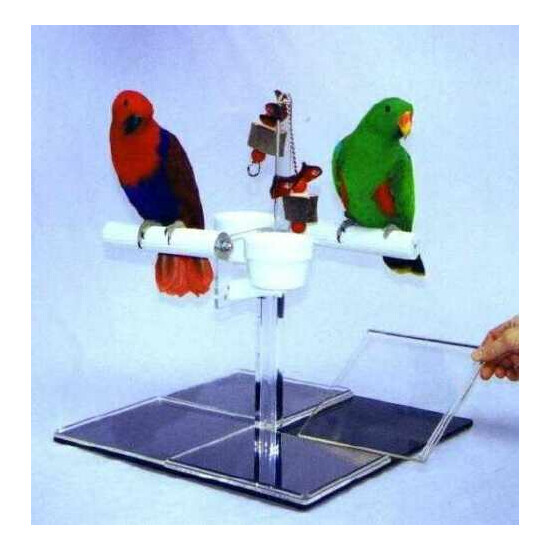 1 or 2 PARROT PEDICURE PEDESTAL w/2 cups-toys-tray w/4 ez-clean inserts on tray image {1}