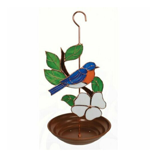 Gift Essentials Bird Feeder Blue Bird Stained Glass Copper New Eastern Blue Bird image {1}