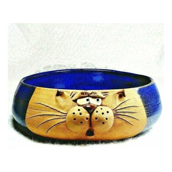 Vtg Mellow Mud Cat Blue Bowl Studio Pottery 1996 Susan Tate 3D USA Paw Print image {1}