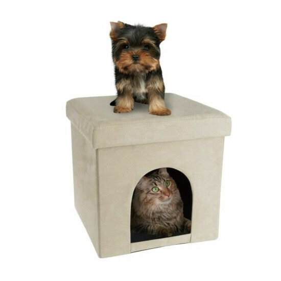 Pet House Ottoman Cat Dog Cube Footrest Cushion Top Interior Pillow 15 Inches image {1}