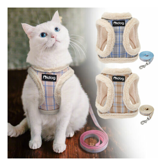 Escape Proof Cat Jacket Harness & Leash Soft Fleece Padded Pet Dog Vest Clothes image {1}