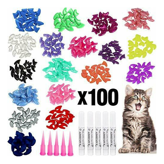 VICTHY 100pcs Cat Nail Caps Colorful Pet Cat Soft Claws Nail Covers for Cat C... image {1}