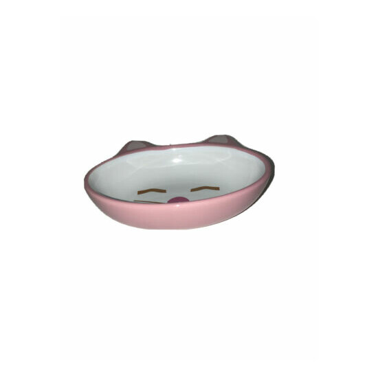 Meow! PetRageous Designs Sleepy Kitty Oval Dish Pink Ceramic Cat Bowl Pet Supply image {2}