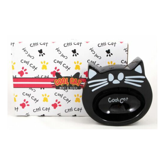 Cool Cat Food Water Bowl with Mat Set - Ceramic Handcrafted Dish Decorative Box image {3}
