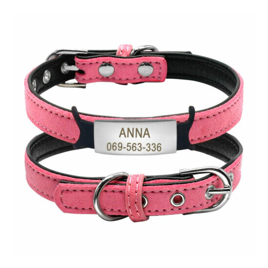 Soft Leather Cat Collars Personalized & Slide-On Tag Pet Puppy Kitten XXS-S image {4}