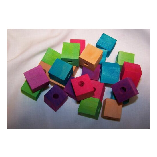 25 Bird Toy Parts Colored Wood Blocks 3/4" Square Wooden Parrot Toy W/1/4" Hole image {3}