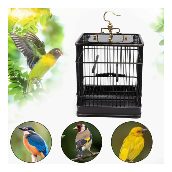 Retro Handmade Chinese Black Wood Birdcage Bird Cage Lovebird House W/Drawer image {1}