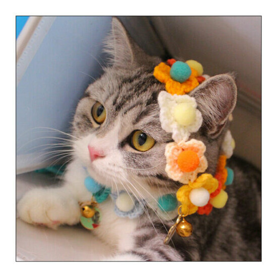 Pet Cat Dog Kitten Wool Knitting Scarf Collar Cat Dog Garland Flowers Circle image {3}