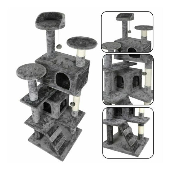 USED 53" STURDY Cat Tree Tower Activity Center Large Playing House Condo Rest image {1}