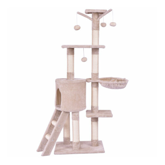 56" Soft Plush Cat Tree Kitten Pet Play House Condo Scratching Posts Ladder image {1}