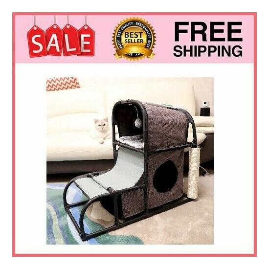 Modern Cat Tree House Condo Pet Furniture Large Cat Tower Bed Scratching image {1}