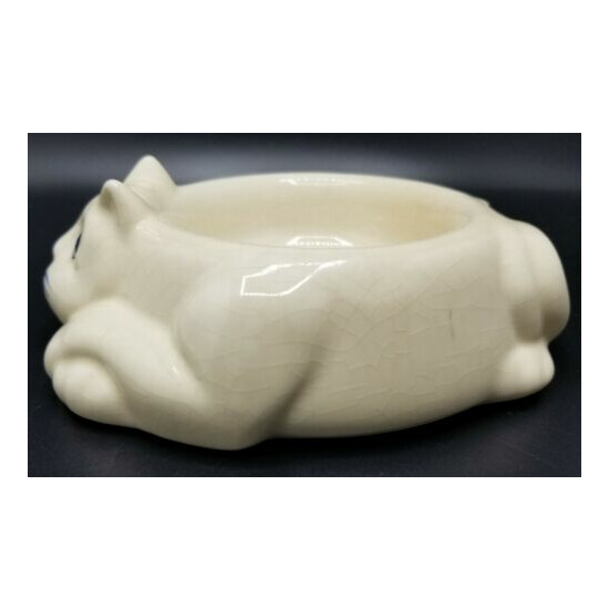 Lillian Vernon Ceramic Cat Kitty Pet Dish Bowl White and Blue Curled Lounge Cat  image {4}