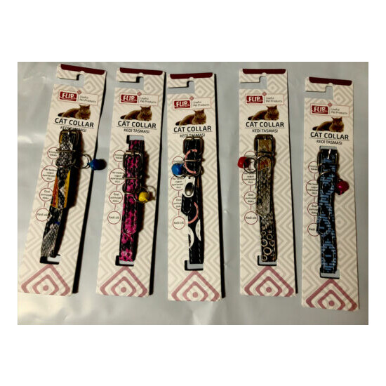Collar Lot of 5 Cat Collars Bell Adjustable Closure 8" 10 "Kitten Faux Leather image {1}