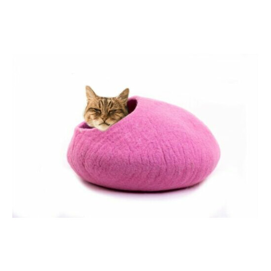 Taffy Pink Felted Cat Cave - Handmade Cat House- Modern Pet Furniture From Nepal image {1}
