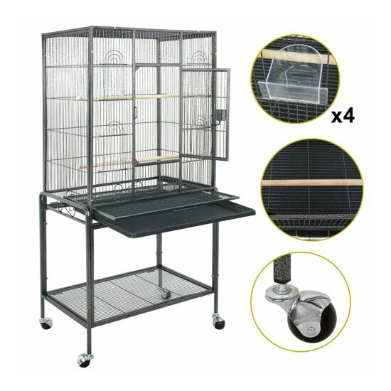 53"Parrot Cage Bird for Cockatiel Parakeet Finch Playtop Gym Perch Stand Black  image {3}