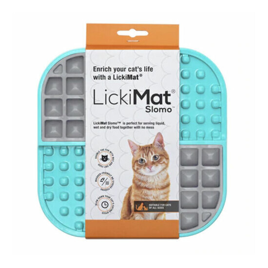 LickiMat Slomo Wet/Dry Food Feeder Plate Pet Cat Tray Liquid BPA Free Turquoise image {1}