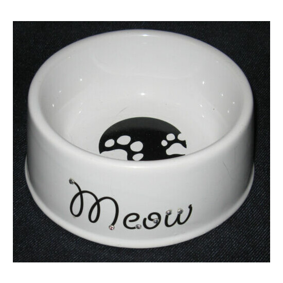 White Ceramic Cat Bowl with Swarovski Crystals image {1}
