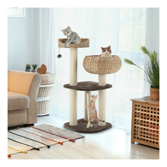 Petsjoy 41" Hand-Made Cat Tree Tower Natural Bowl Shaped w/ 2 Perch image {3}