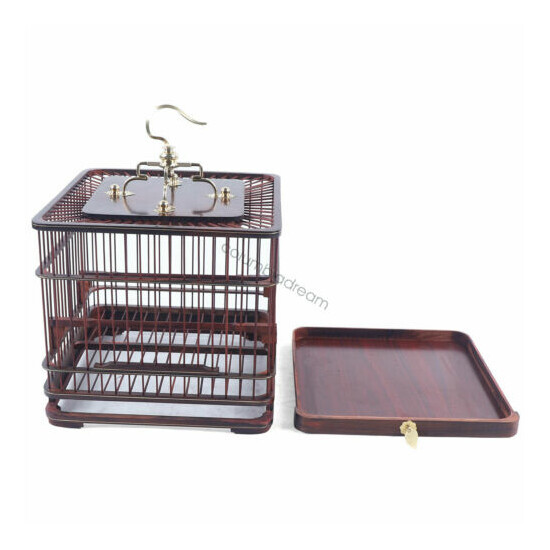 Large Bird Cage Square Rosewood & Bamboo Handmade Cage Exquisite with Drawer USA image {6}