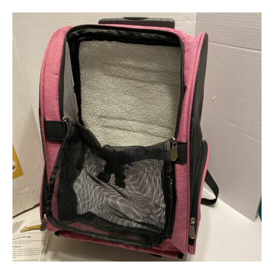 KOPEKS Deluxe Backpack Pet Travel Carrier with Double Wheels - Pink -...small image {2}