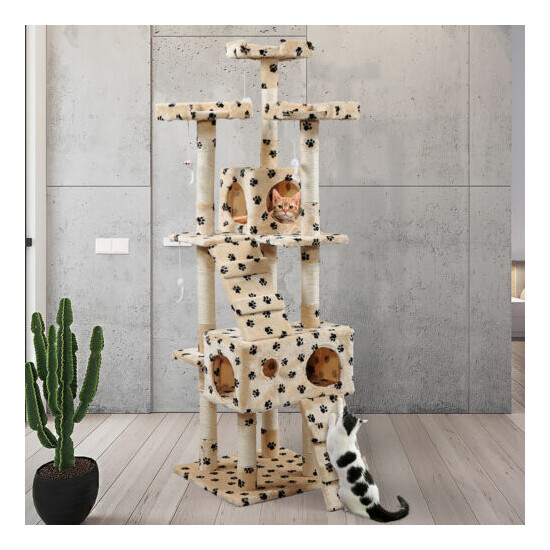 67'' Cat Tree Towers w/Scratching Posts Condos Pet Activity Furniture Play House image {2}