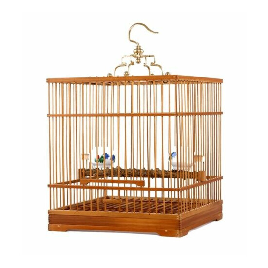 Square Bamboo Bird Cage Chinese Wooden Pet Nest Home image {1}