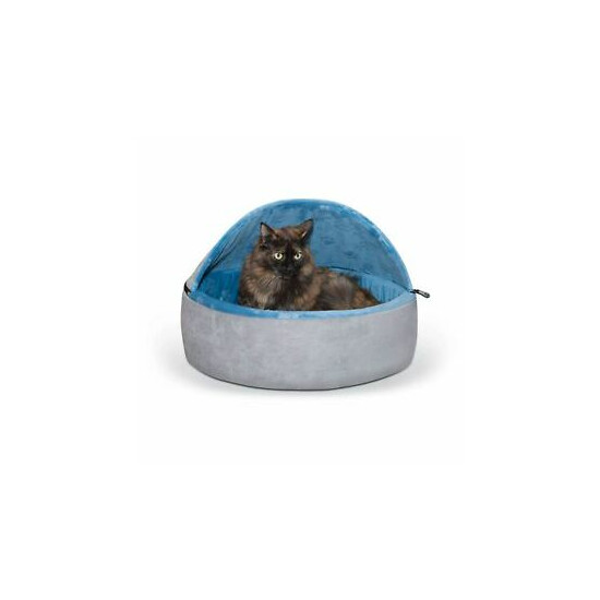 K&H Pet Products Self-Warming Kitty Bed Hooded Large Blue/Gray 20" x 20" x 12.5" image {1}