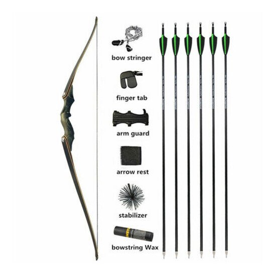 60" Longbow Arrow Set Takedown Archery Wooden Riser American Target Shoot Hunt Thumb {1}