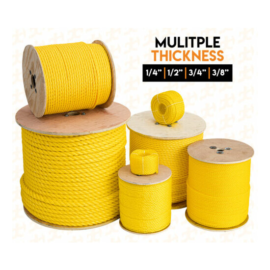 50 ft Twisted Polypropylene Rope - 1/4" - Yellow Floating Poly Pro Cord image {5}