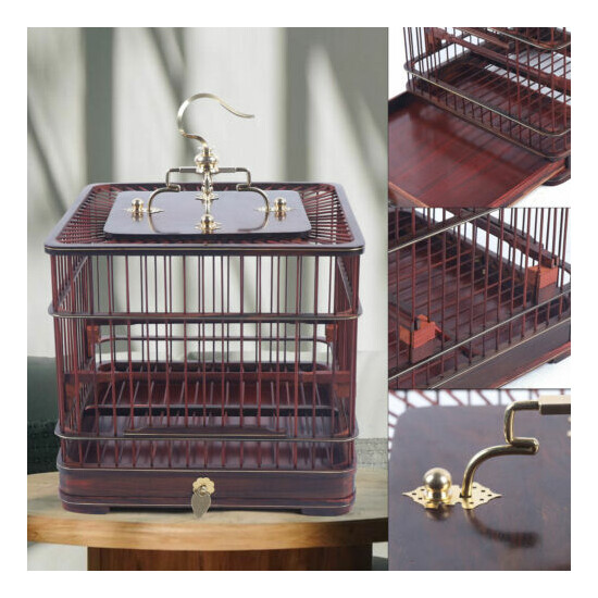 Large Hanging Bird Cage Wooden Aviary Cage Nest Large Pet Bird Cage with Tray image {1}