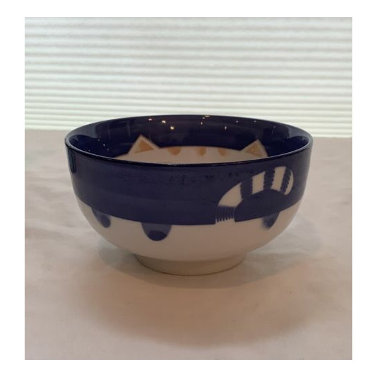 Porcelain Cat Bowl, Blue, White & Tan image {4}