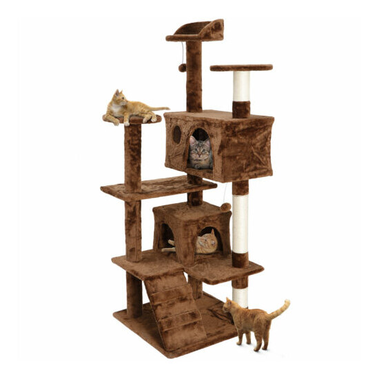  53" Cat Tree Tower Activity Center Large Playing House Condo For Rest Brown image {1}