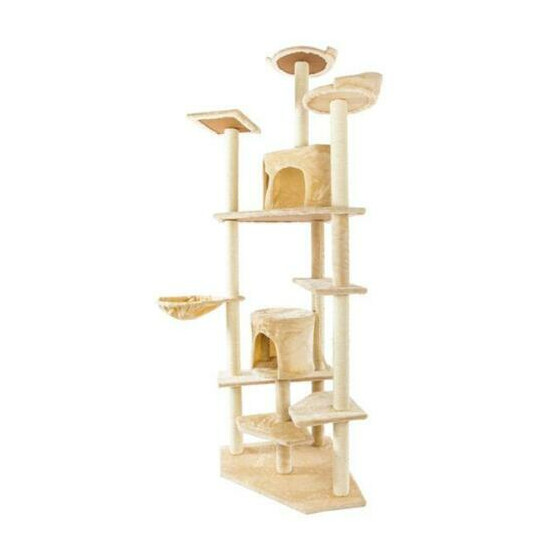 80" Solid Cute Sisal Rope Plush Cat Climb Tree Cat Tower Beige image {8}