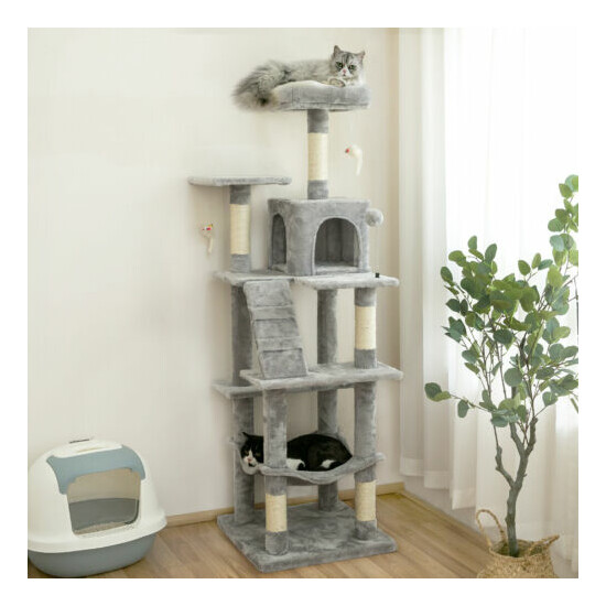 63.8" Cat Tree for Large Cat Tower Condo Scratching Post Pet Kitty Play House image {1}