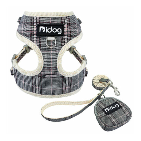Dog Cat Walking Jacket Harness and Leash Escape Proof Mesh Padded Vest Gray Pink image {3}