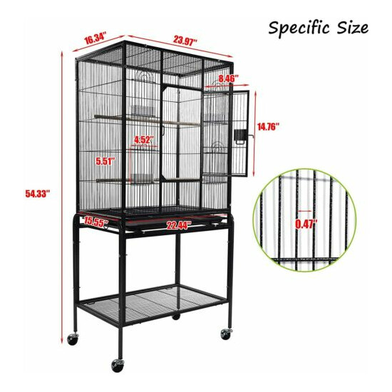 53 Inch Wrought Iron Standing Large Flight King Bird Cage for Cockatiels Black image {3}