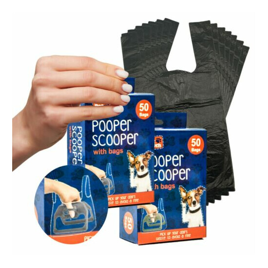 HAND HELD Pet POOPER SCOOPER Poop Scoop with 50 Dog Poo Waste Bags with Ties  image {3}