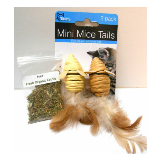 NEW!! Mini Mice Tails 2-Pak Cat & Kitten Toy -FREE ORGANIC CATNIP /2020 Grown!! image {1}