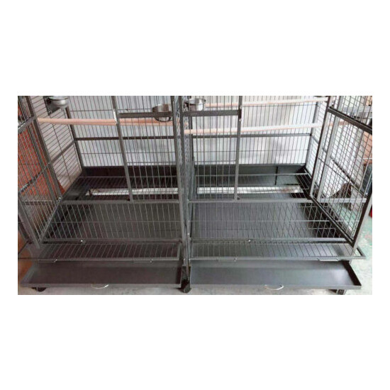LARGE Double Macaw Parrot Cockatoo Bird Breeder Pet Cage w/ Divider Black Vein image {4}
