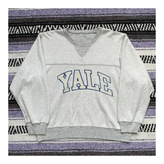 Vintage 80s Champion Yale University Crewneck Sweater Medium Heather Gray VTG Thumb {1}