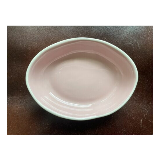 2 RAE DUNN PURR CAT FOOD WATER BOWL DISH WHITE PINK OVAL ARTISAN FARMHOUSE NEW image {2}
