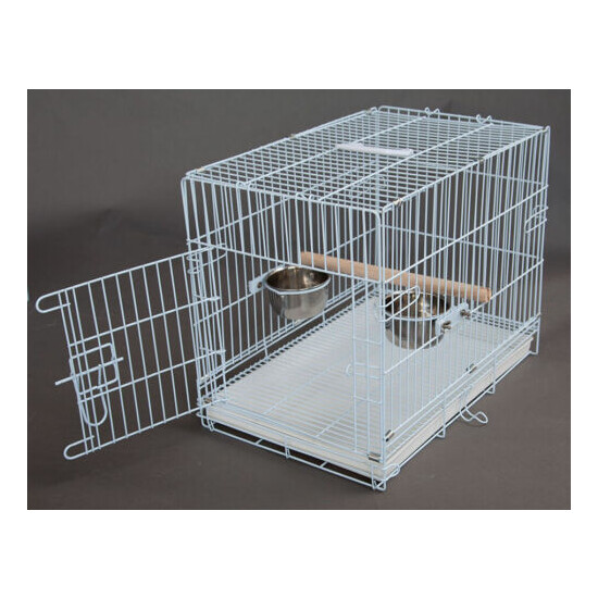 Foldable Travel Vet Bird Parrot Carrier Metal Cage FeederBowl Stand Wood Perch image {1}