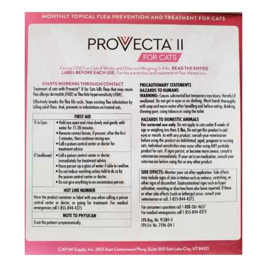 Cat Flea ProVecta II - 5 to 9 lbs - Topical - 4 Month Supply image {2}
