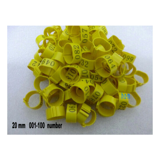 001-100 Numbered Yellow Chicken Leg Bands 20mm Chicken Rings image {1}